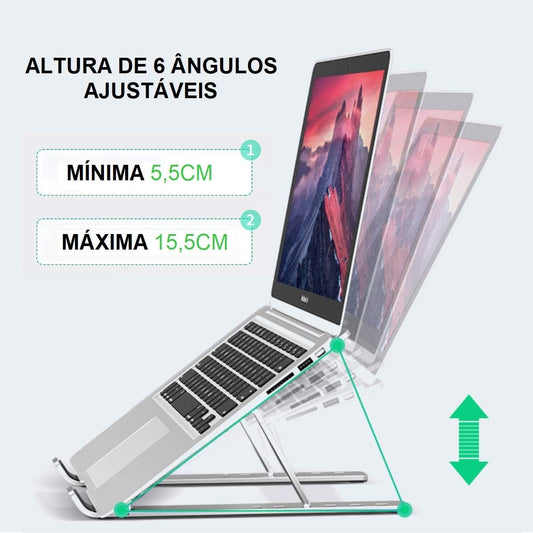 Suporte para Notebook Ajustável Dobrável em Alumínio Antiderrapante