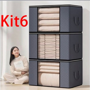 Kit 6 Caixas Organizadoras Organizaçao Inteligente para Seu Guarda-Roup Irganizador de Roupas com Zíper Reforçado + Proteção Anti Poeira