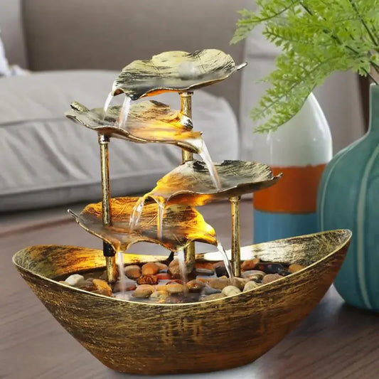 Fonte Decorativa de Mesa com Cascata Lótus Led Bomba Usb