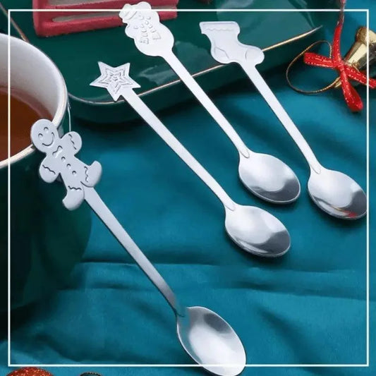 Jogo de Colheres Decorativas Natalinas em Aço Inoxidável