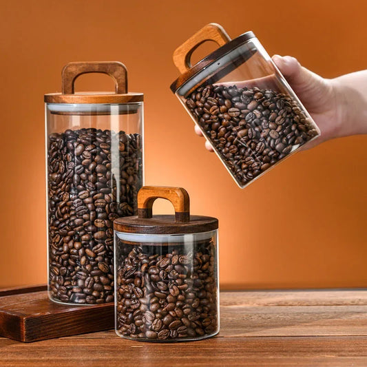 Pote Hermético de Vidro com Vedação a Vácuo para Grãos e Café