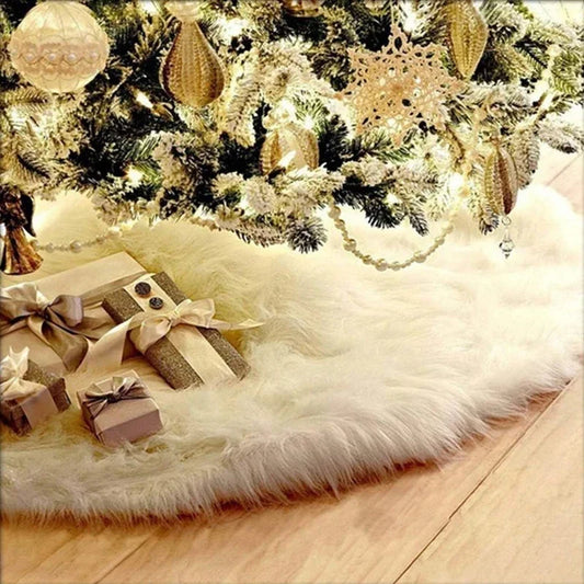 Saia para árvore de Natal Plush Redonda Branco Neve